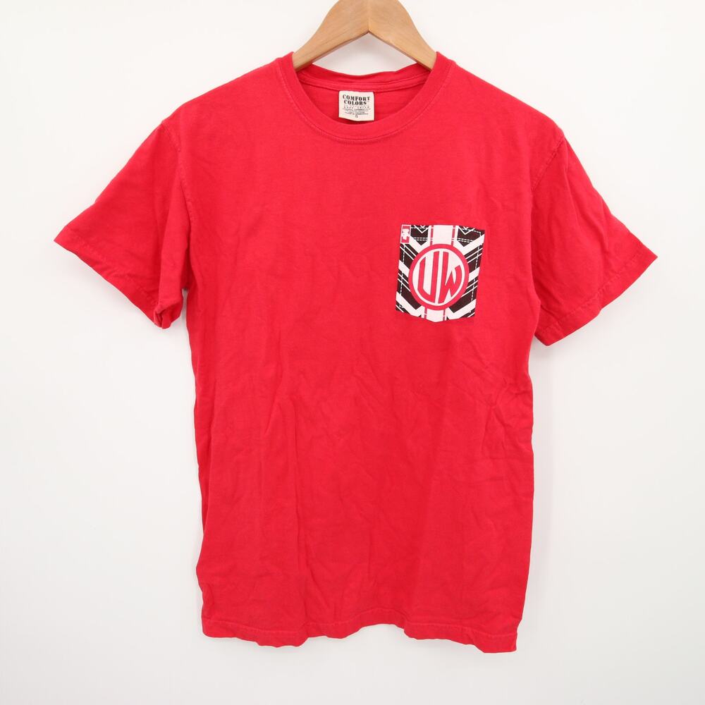 University of Wisconsin T Shirt Red Short Sleeve Crew Neck Graphic Pocket UW S